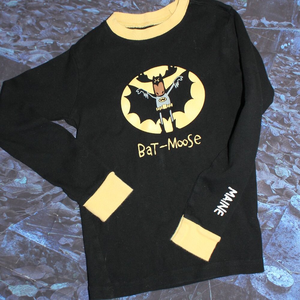 Lazy One Boys Black Gold Bat-Moose Long Sleeve Pajama Top SIZE 8